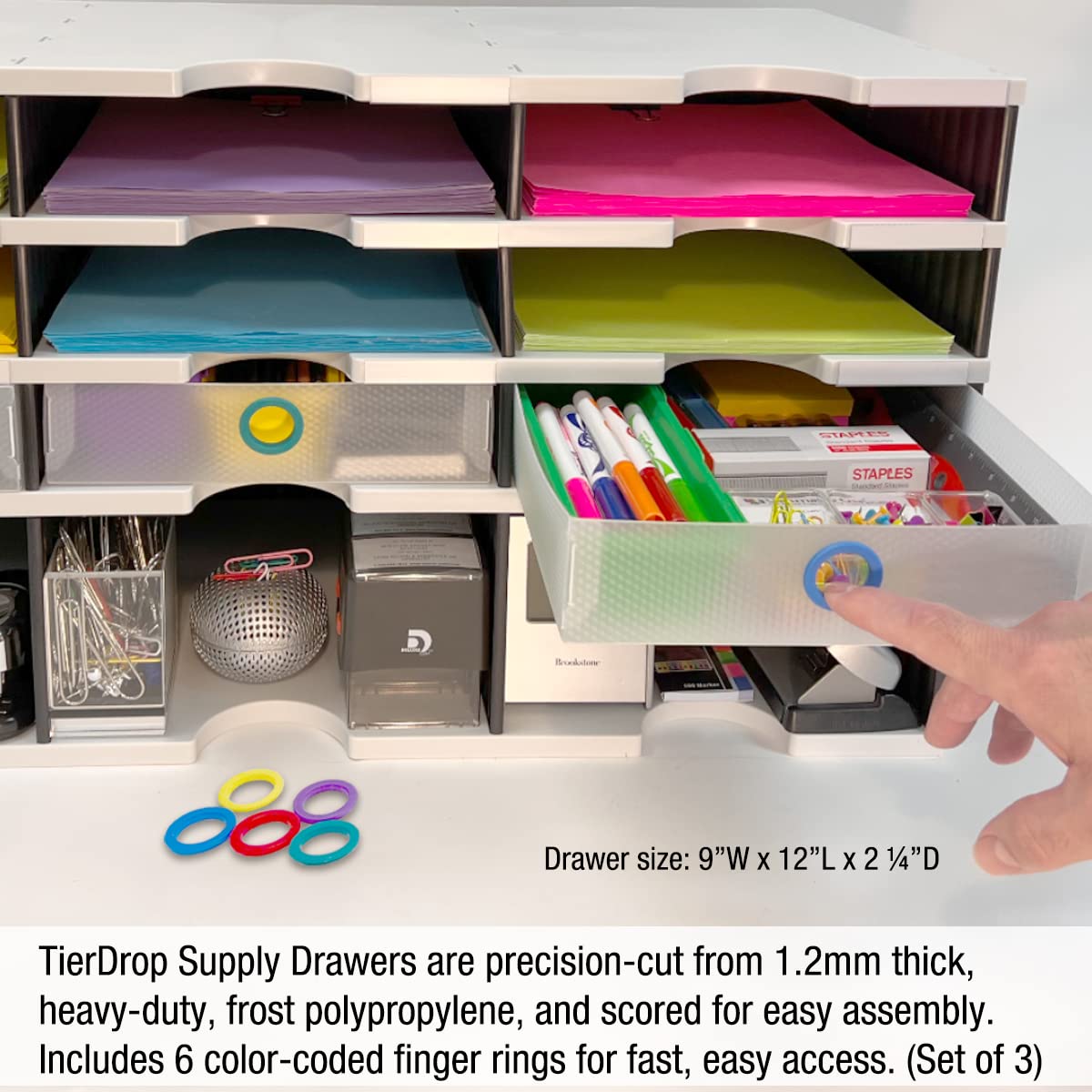 Desktop Organizer 12 Letter Tray Sorter with Hanging File Topper & 3 Supply Drawers - TierDrop Desktop Organizer Stores All of Your Documents, Books, Binders and Supplies in One Compact Modular System