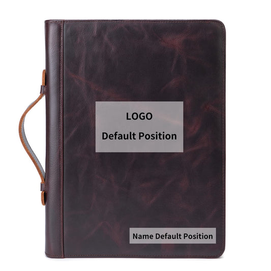 Geslun Personalized Genuine Leather Portfolio Clipboard Folder, 3 Ring Binder Padfolio for A4 Notebook, Zippered Business Organizer with Hidden Handle for Women Men, Dark Brown, Oil Tanned