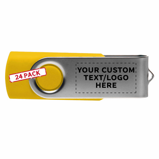 24 Swivel USB Flash Drives Pack, 8GB - Customizable Text, Logo - Pocket Size, Long Data Retention - Yellow