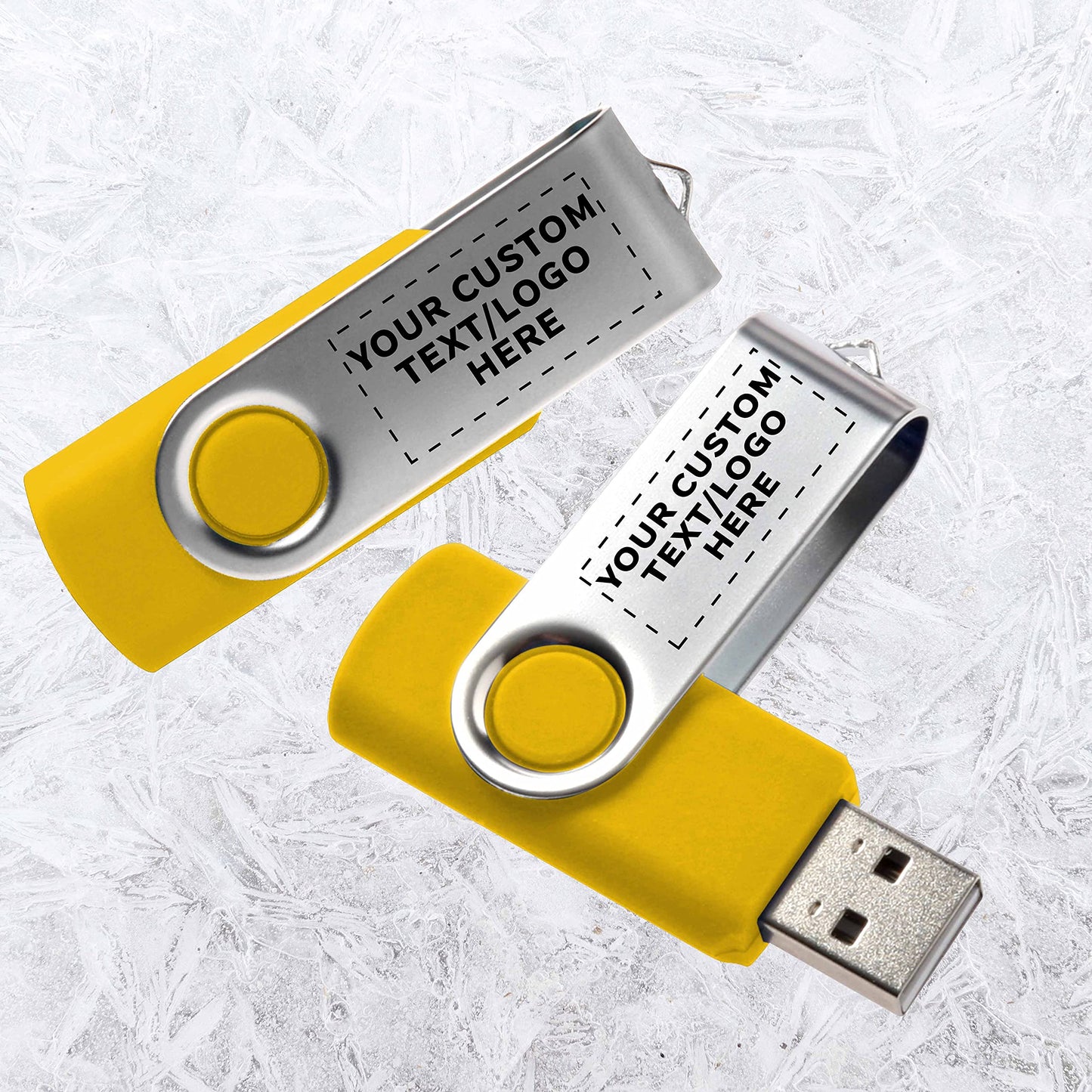 24 Swivel USB Flash Drives Pack, 8GB - Customizable Text, Logo - Pocket Size, Long Data Retention - Yellow